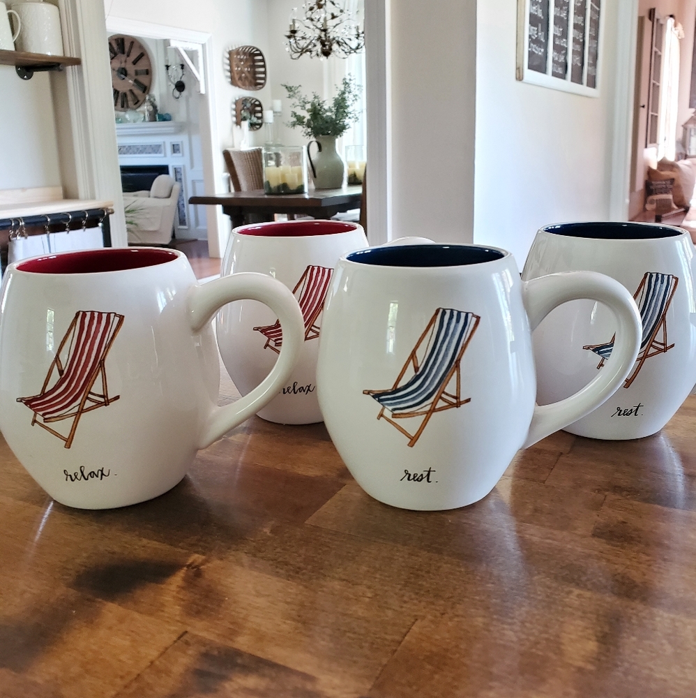 Rae Dunn set of 4 Summer Mugs RELAX REST